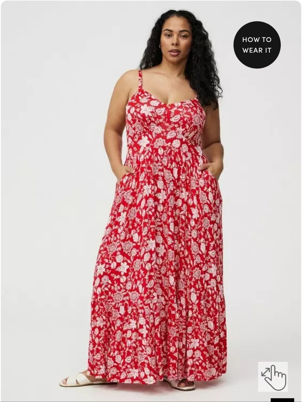 Red Floral Maxi Dress with Adjuatable Straps